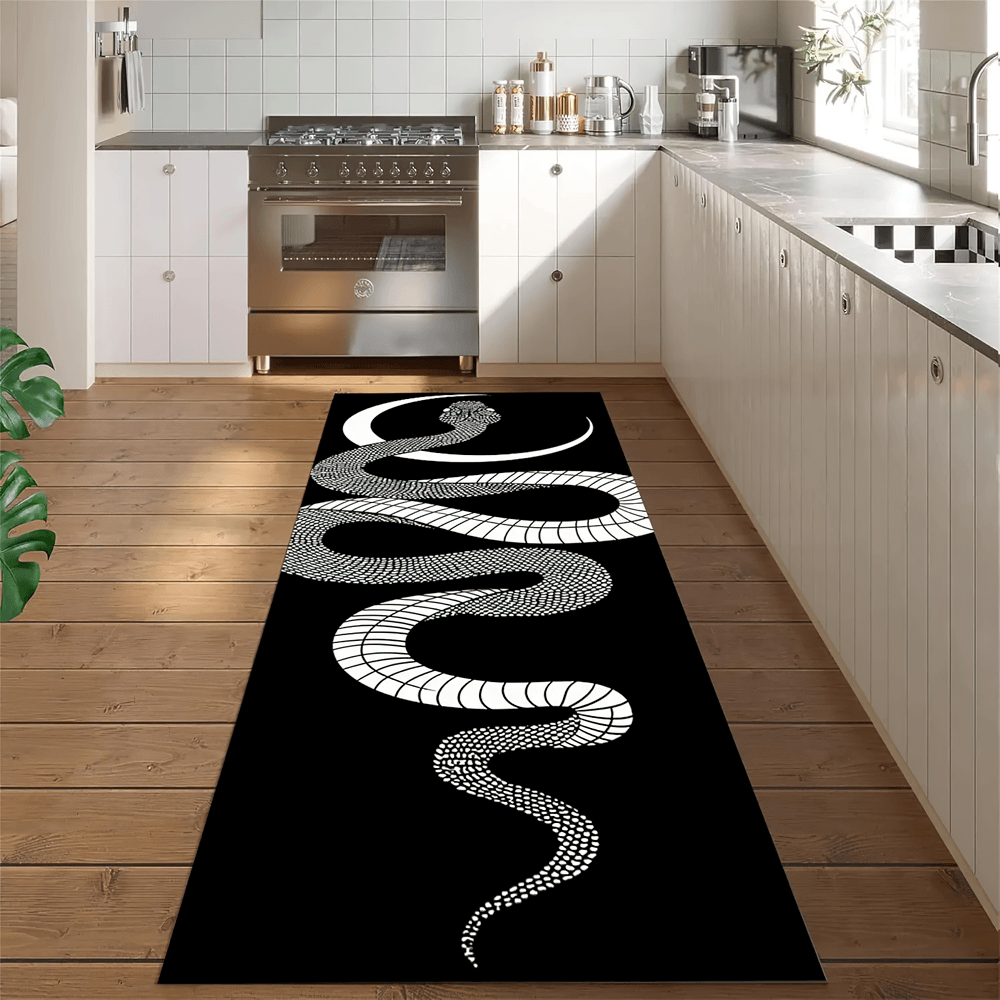 Alternative Non-Slip Graphic Rug for Dark Home Decor featuring a snake design in a modern kitchen setting.