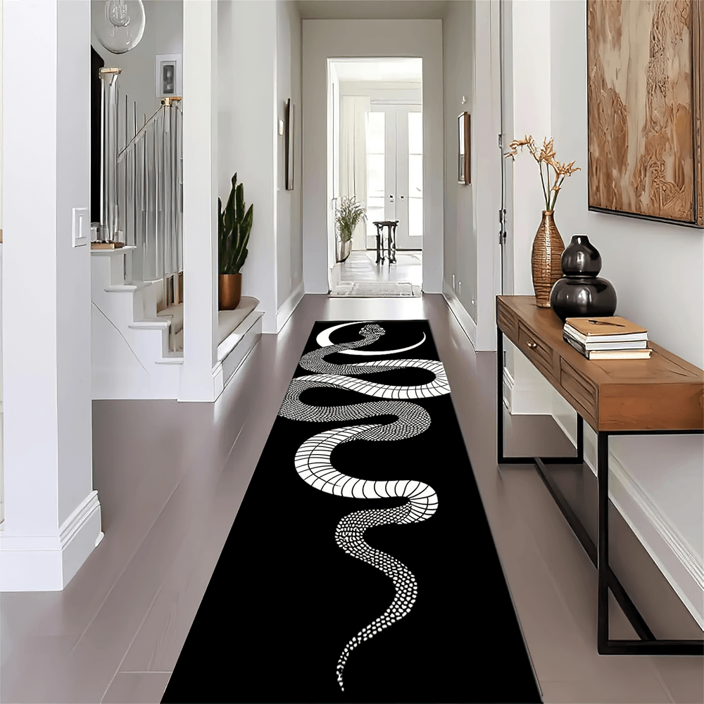 Alternative Non-Slip Graphic Rug for Dark Home Decor featuring a snake design in a modern hallway setting.
