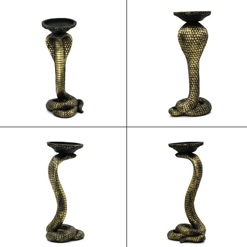 Antique Cobra Candle Holder for Gothic Home Decor showcasing a coiled serpent design in bronze finish.