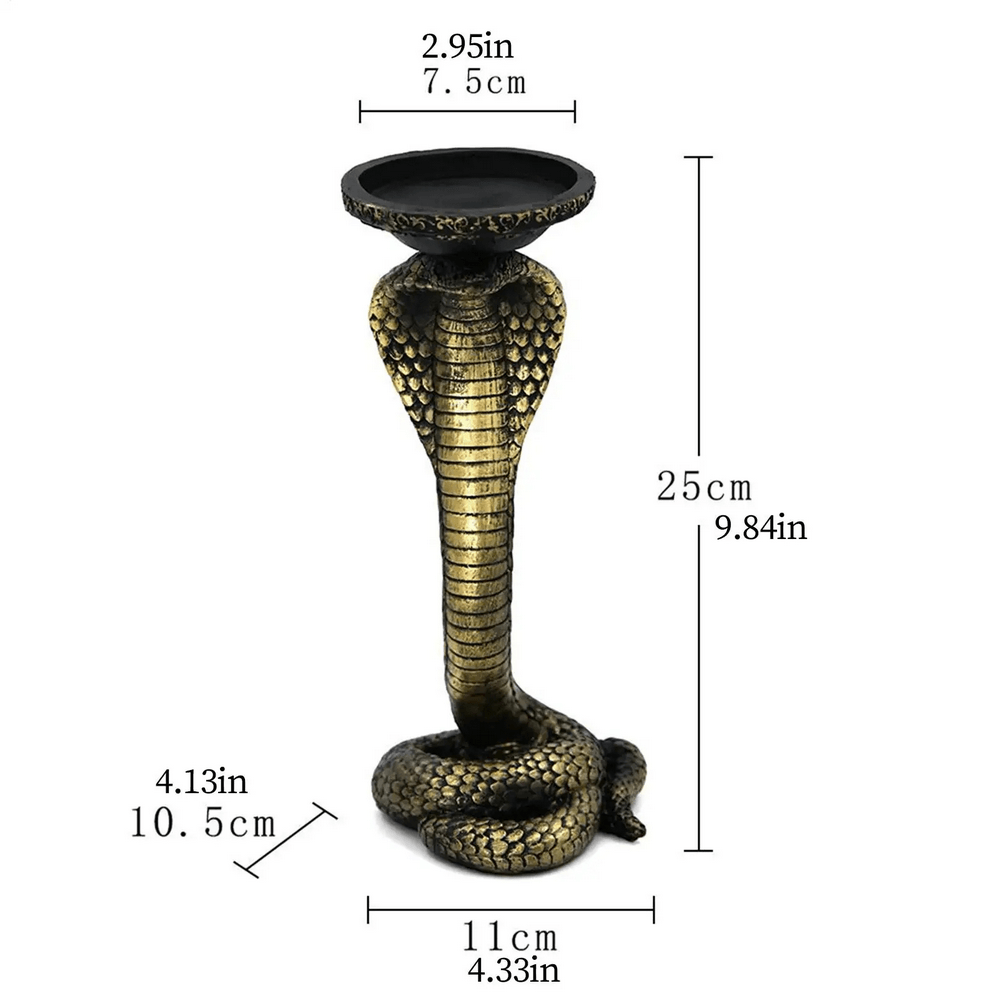 Antique Cobra Candle Holder for Gothic Home Decor - Occult snake candle stand with metallic bronze finish.