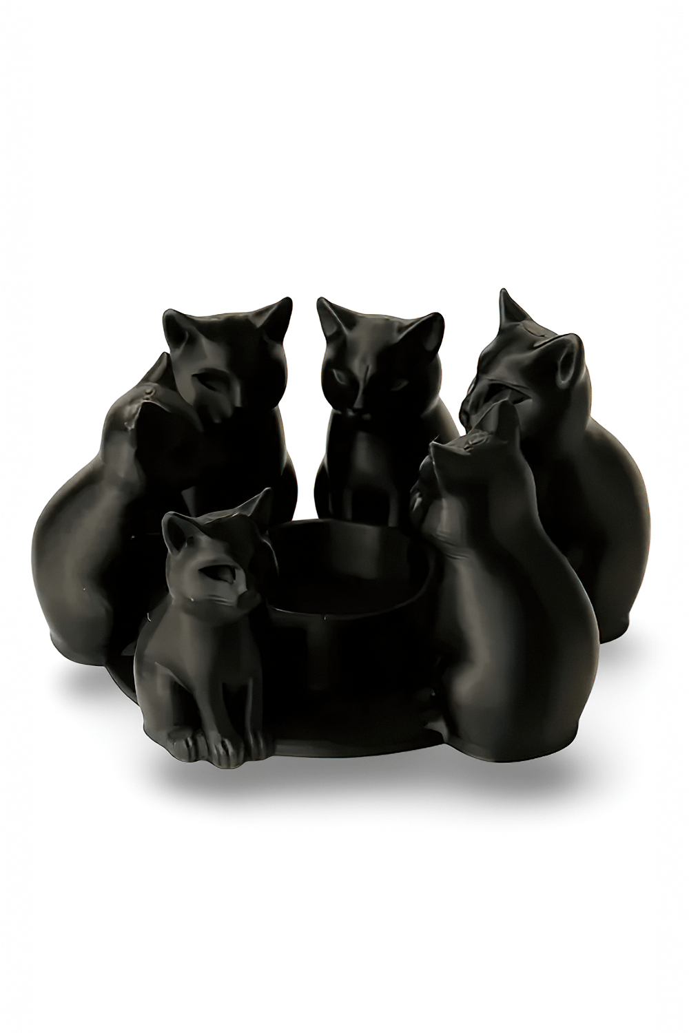 Black Cats Candle Holder for Witchy Accent Decor featuring sleek black cats surrounding a tea light base.