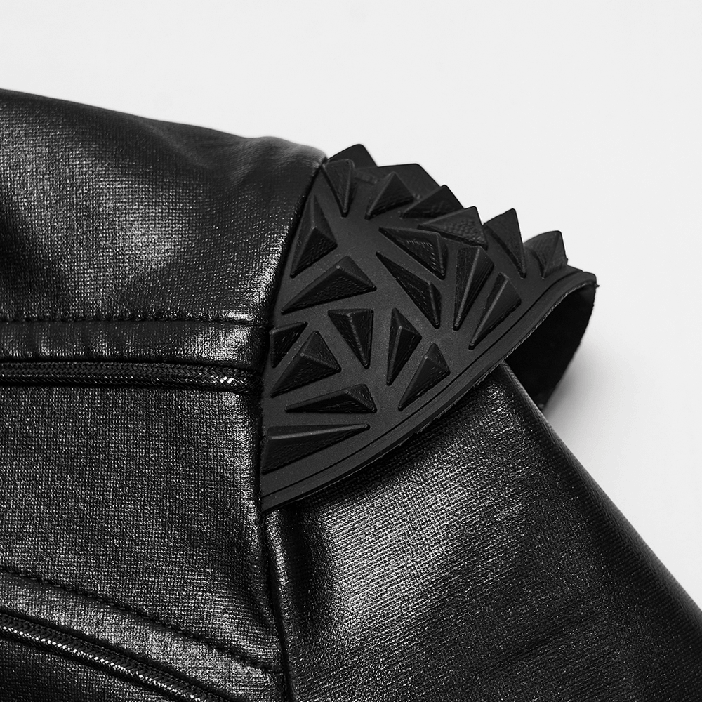 Close-up of the Black Cyberpunk Jacket with Sculpted Bone Shoulder Spikes highlighting the intricate shoulder detail.