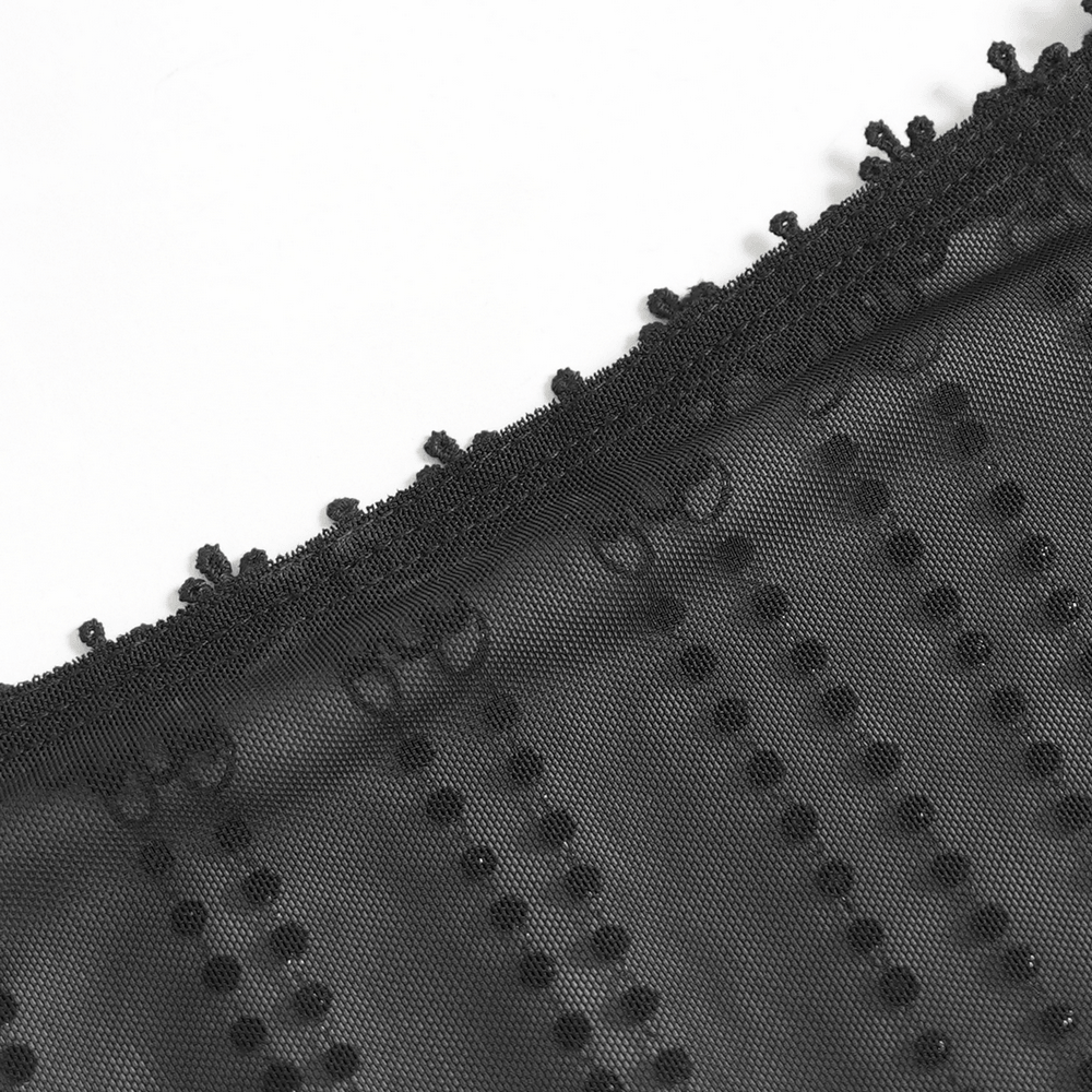 Black Gothic Face Veil Mask with Beaded Fringe close-up showing intricate fabric and fringe details.