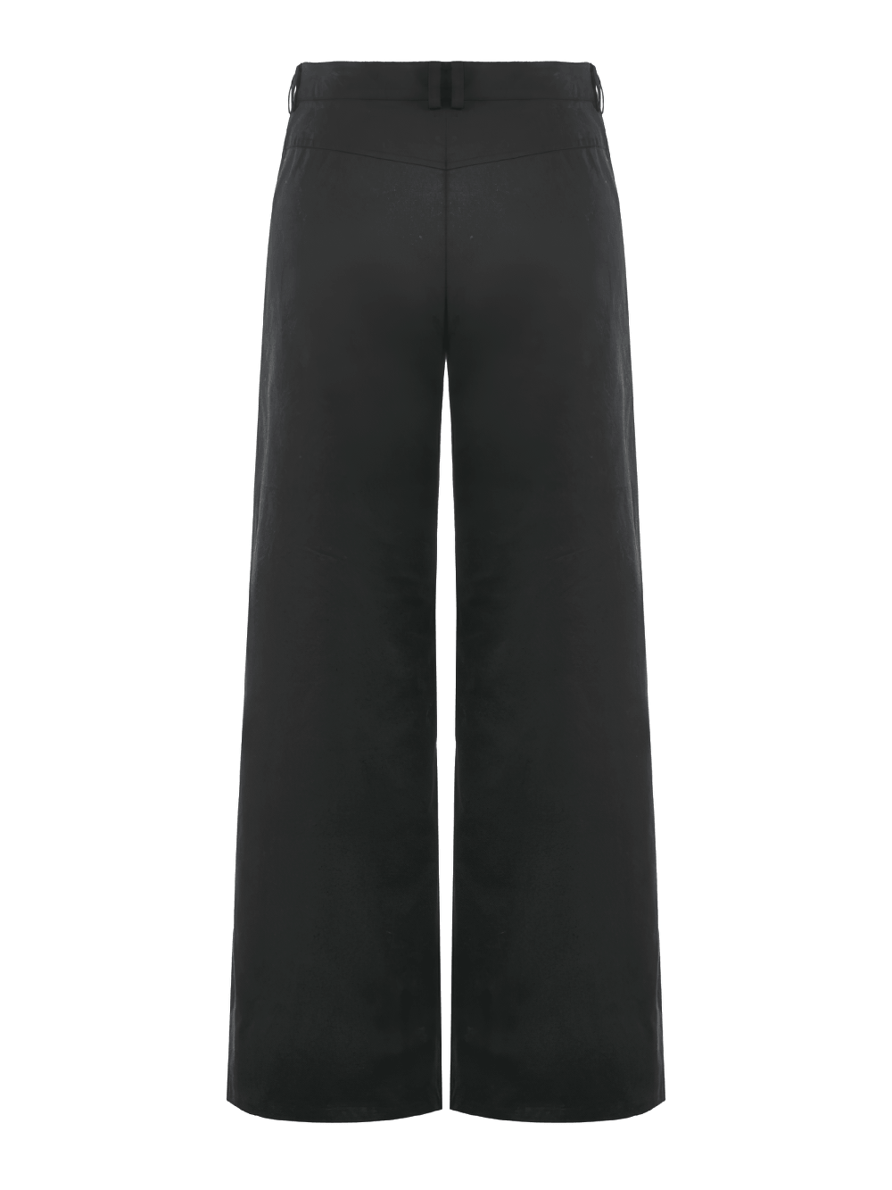 Black Gothic Wide Leg Cargo Pants With Zippers - Back view showcasing wide legs and structured waistband.