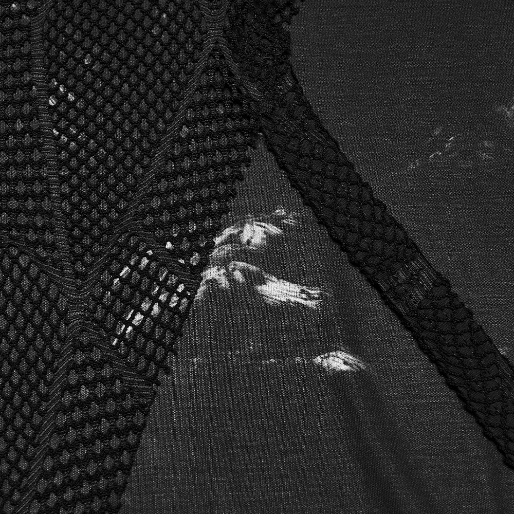 Black Punk Mesh Hooded Sleeveless Top With Studs featuring intricate spider mesh panels.