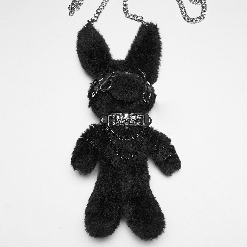 Black Punk Rebel Doll Keychain with Faux Fur Charm hanging on a chain, featuring punk-inspired accessories.