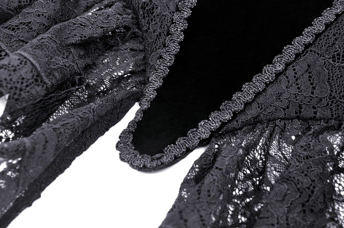Elegant black lace corset top with floral detailing, perfect for gothic evening wear.