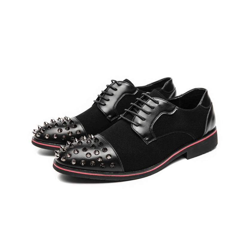 Men's dress shoes with spikes, combining alternative style and modern lace-up design for bold fashion statements.