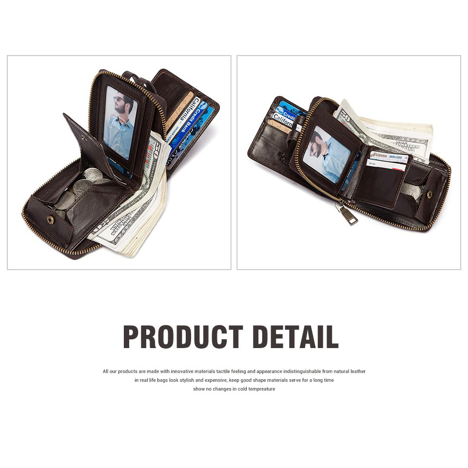 Fashion Purse for Men / Genuine Leather Wallet on Zipper / Multifunction Short Wallet - HARD'N'HEAVY