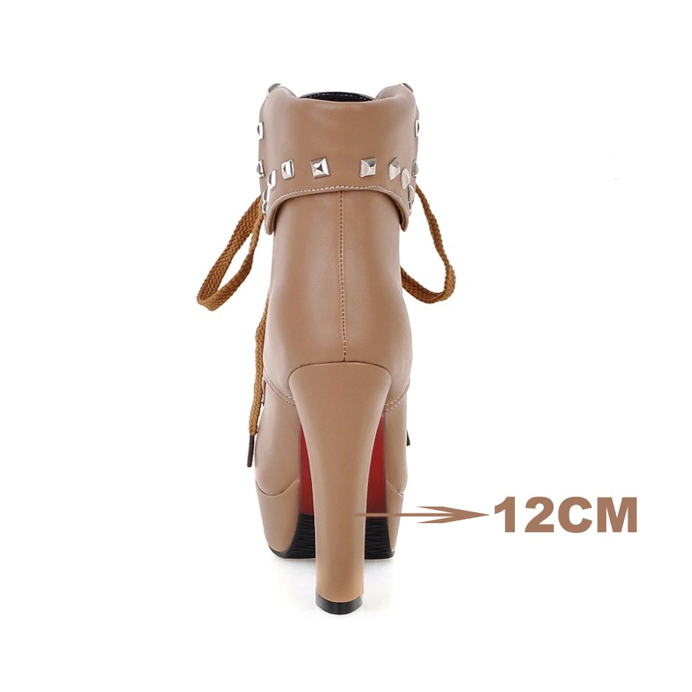 Fashion Rivets Lace Up Ankle Boots / Thick High Heels Women's Boots - HARD'N'HEAVY