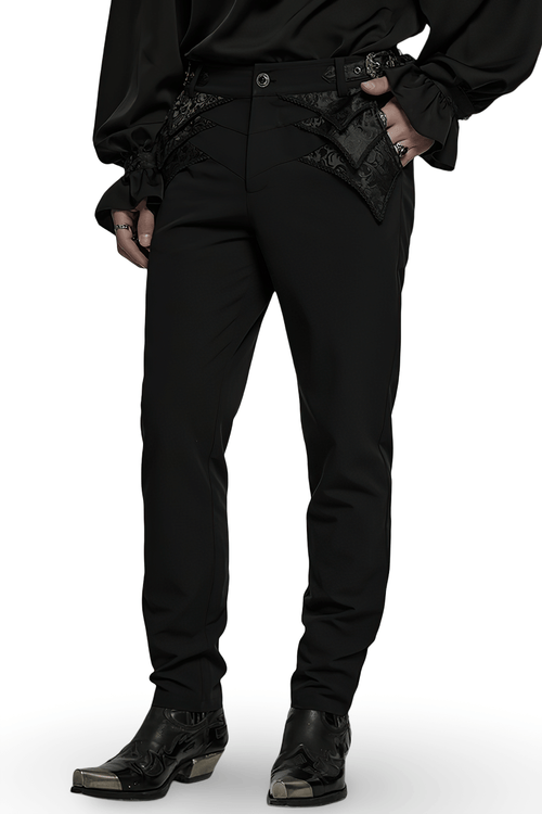 Pantalon Détail Dentelle Noire Gothique avec Taille Réglable