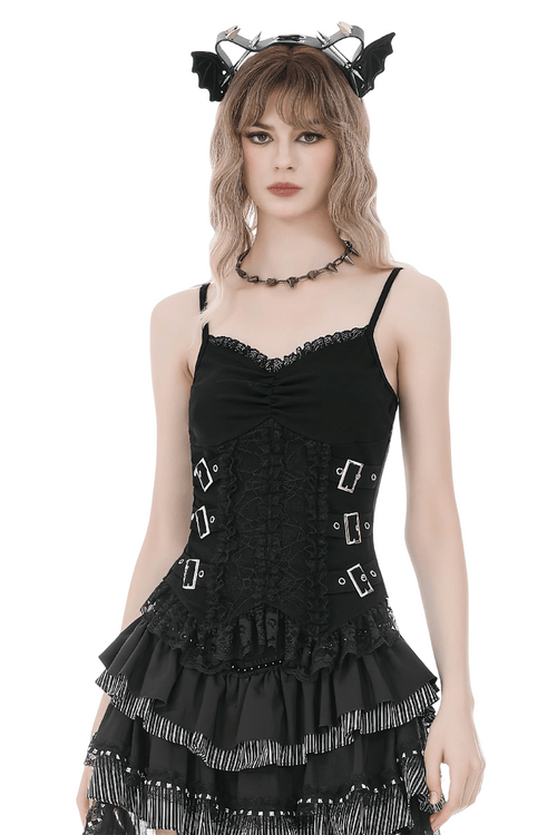 Camisole corset à boucles en dentelle gothique pour femmes
