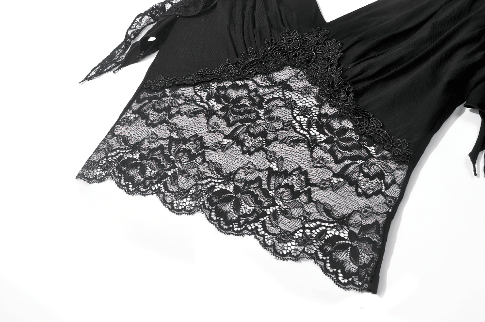 Gothic Lace Flutter Sleeve V-Neck Top for Women with intricate black lace detailing.