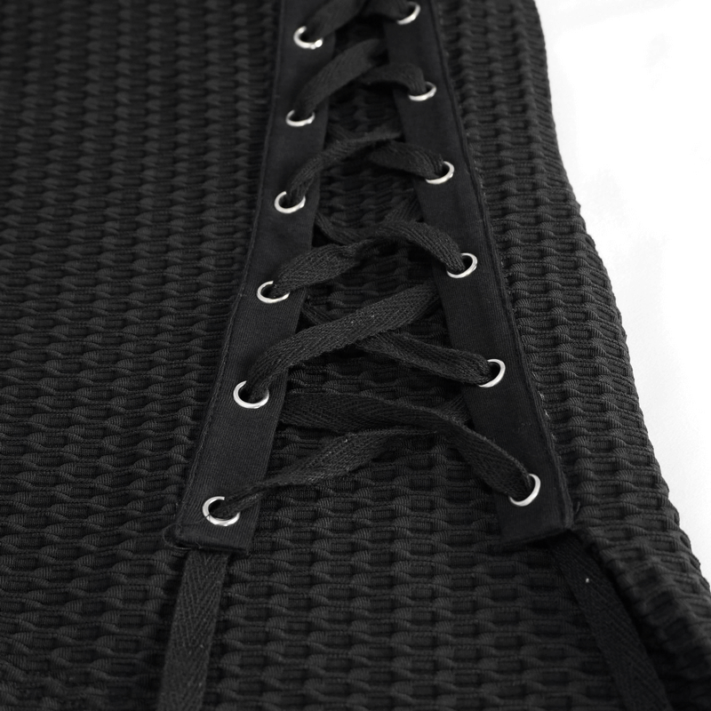 Gothic Punk Asymmetric Sweatshirt with Lace Up / Male Mesh Long Sleeve Black Top - HARD'N'HEAVY