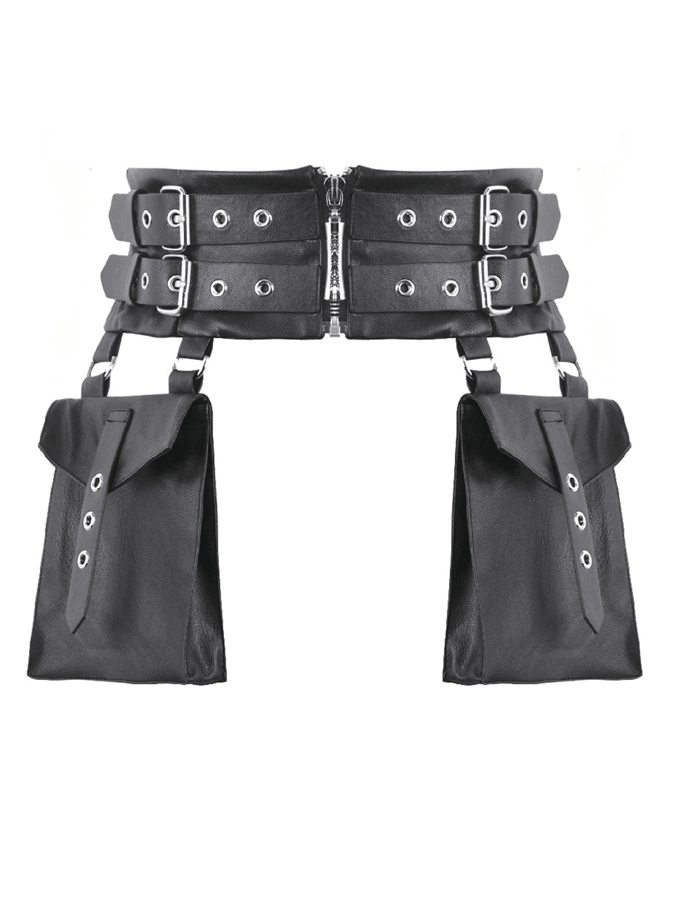 Gothic Punk Utility Waist Belt with Double Cargo Pouches featuring stylish design and practical storage.