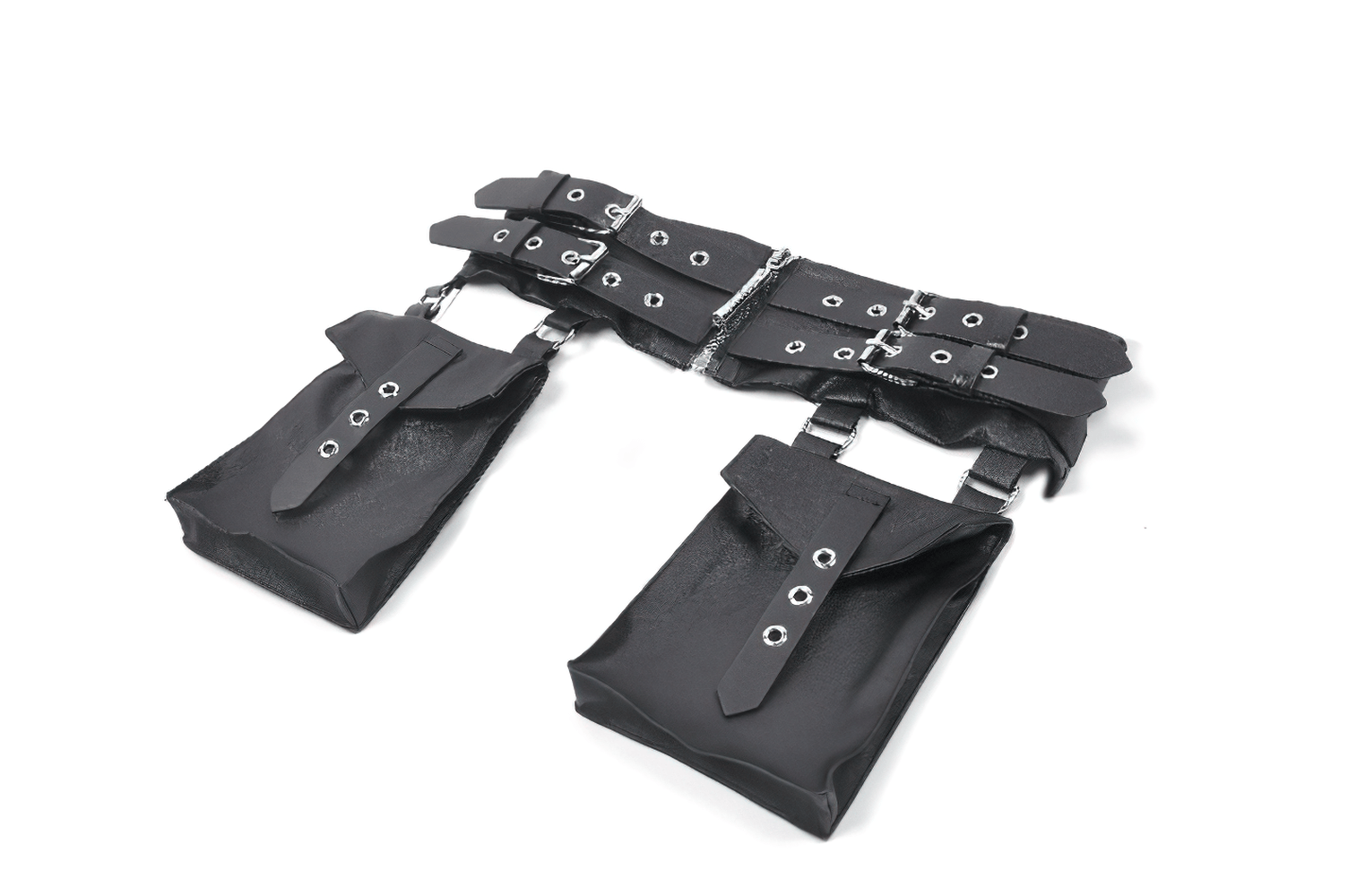 Gothic Punk Utility Waist Belt with Double Cargo Pouches showcasing a stylish black design and functional features.