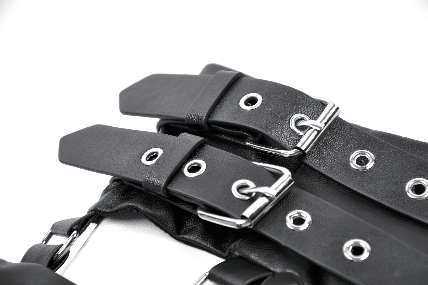 Gothic Punk Utility Waist Belt with Double Cargo Pouches showing stylish black straps and metal accents.