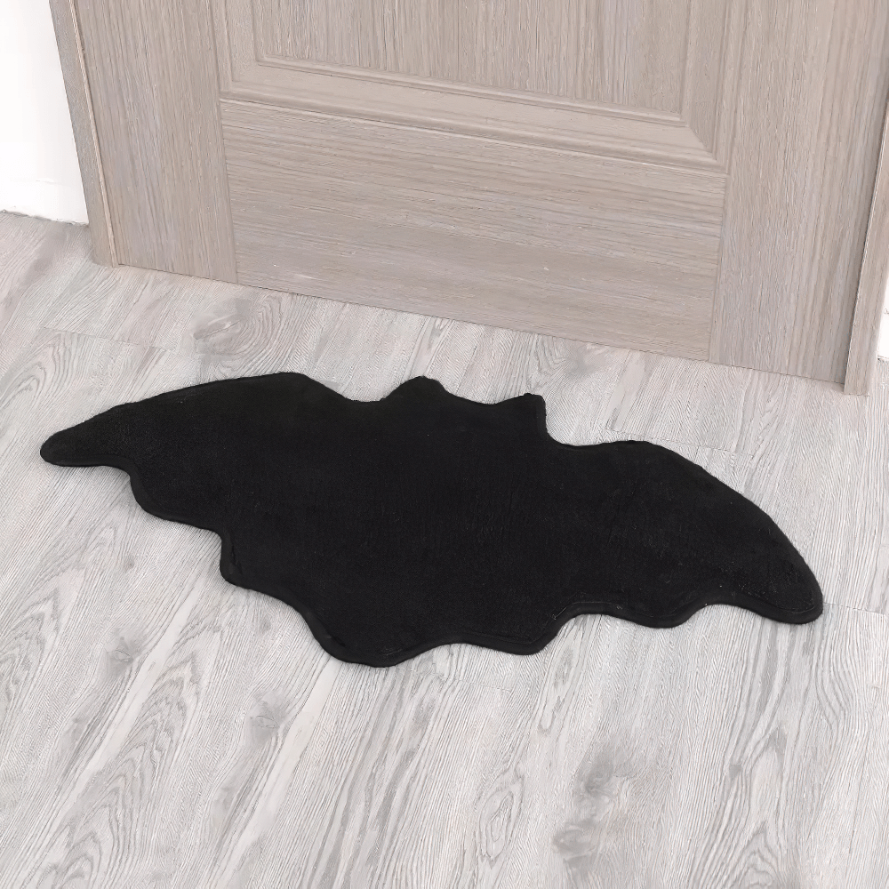 Gothic Spider Web Halloween Rug for Gothic Decor in stylish black bat shape at the entrance.