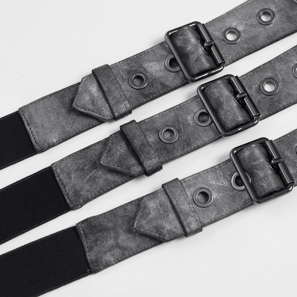 Gothic Studded Corset Belt With Front Zipper Detail featuring adjustable elastic back straps and metal eyelets.