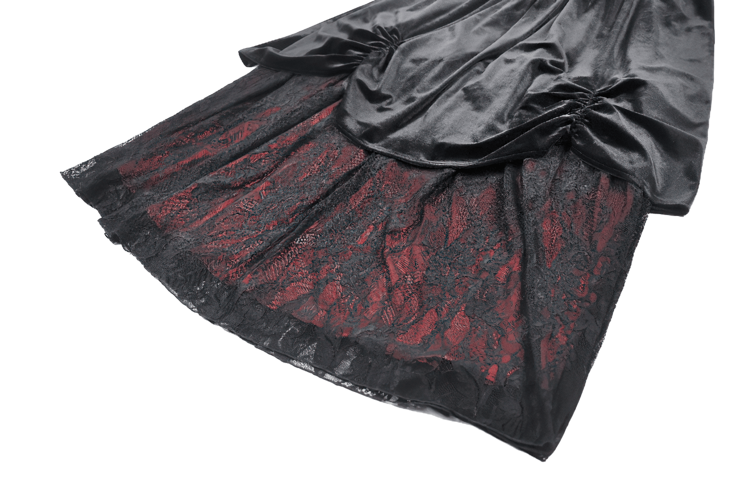 Gothic Velvet Maxi Skirt with Lace Overlay Panels featuring luxurious velvet fabric and intricate lace.