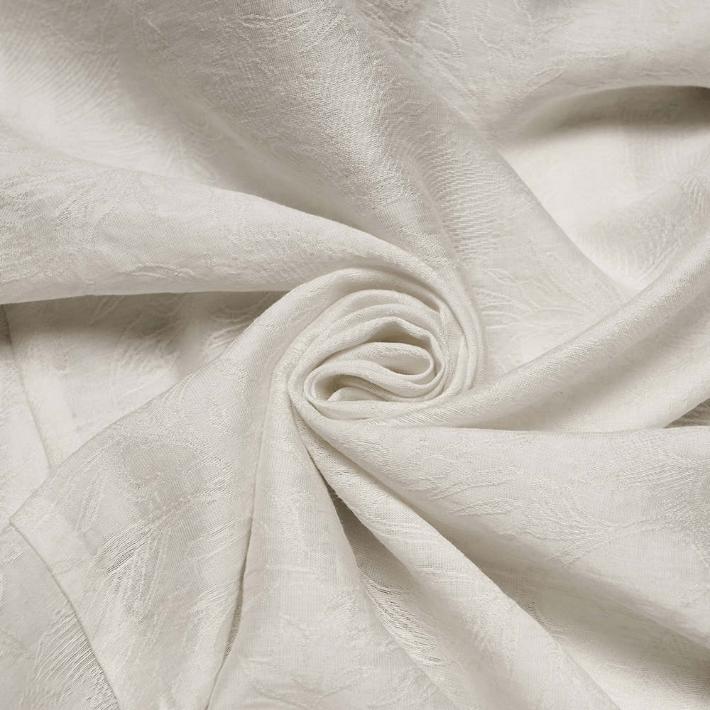 Close-up of ivory jacquard fabric showcasing intricate tonal patterns for Ivory Gothic High Collar Jacquard Shirt for Men.