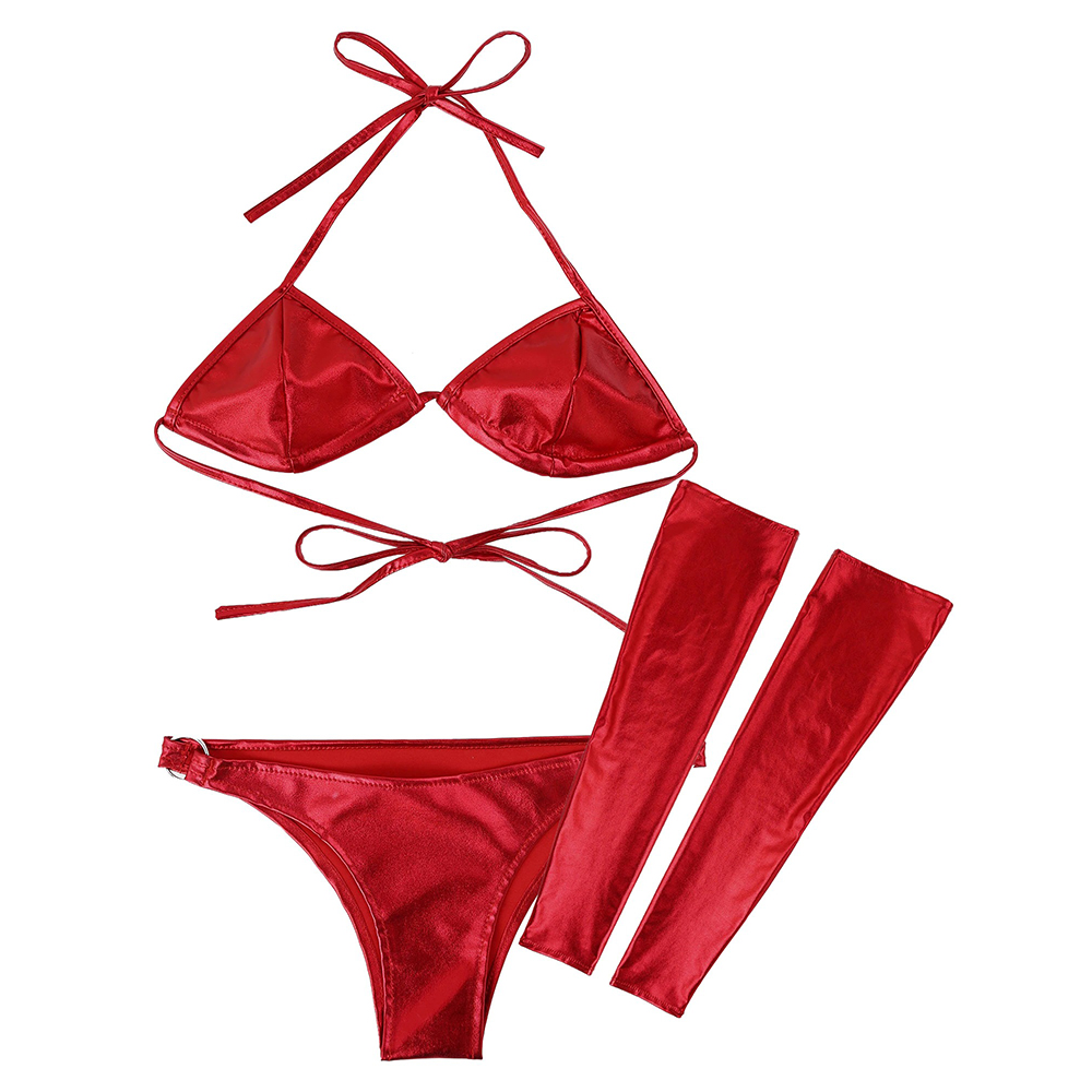 VENTE UE de Ensemble de lingerie avec soutien-gorge, culottes et manches de jambe / Ensemble bikini brillant sexy / Sous-vêtements sexy