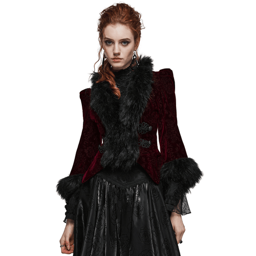 Luxueuse veste courte gothique bordée de fourrure en velours