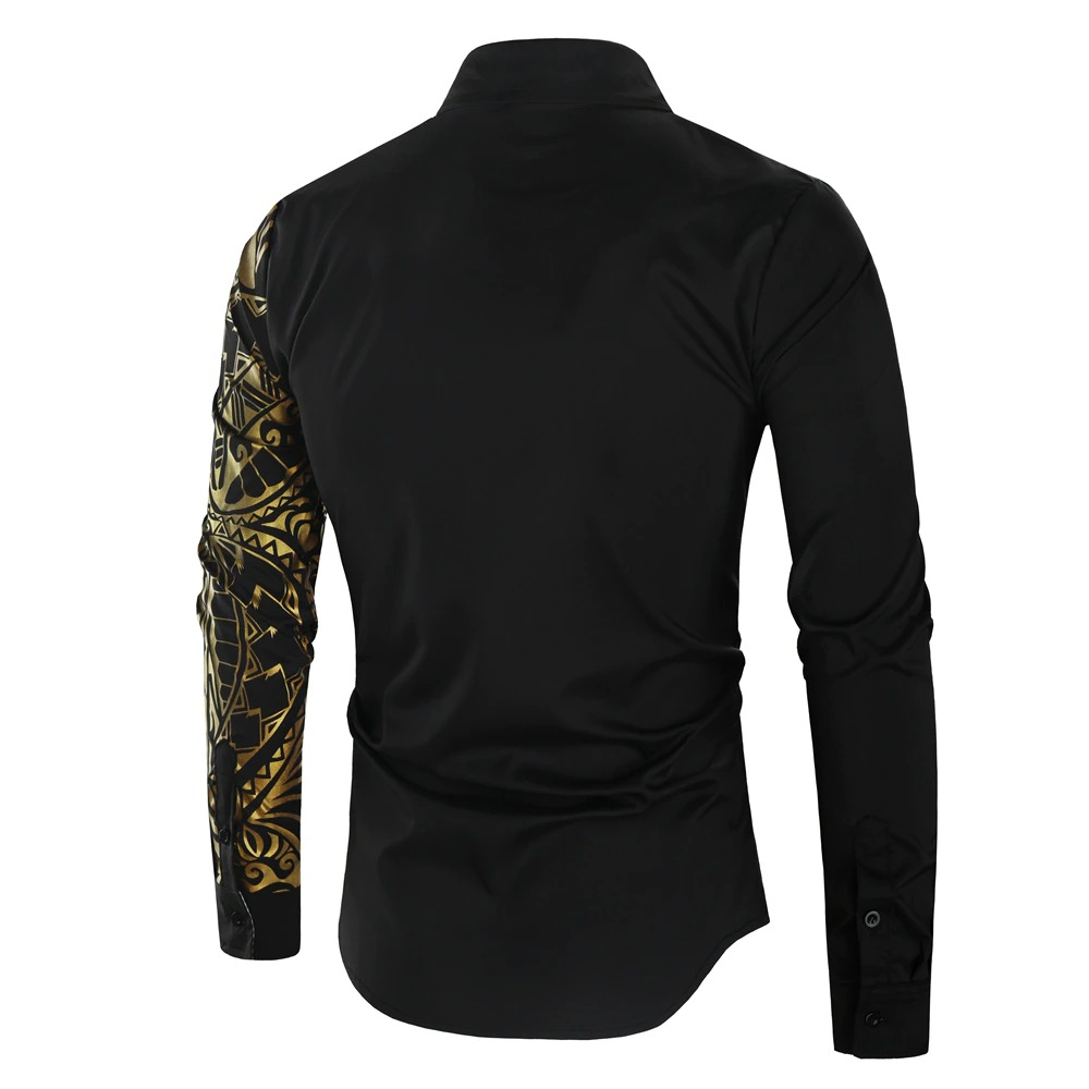 Luxury Men's Shirt with Gold Print / Fashion Slim Fit Long Sleeve Shirts - HARD'N'HEAVY