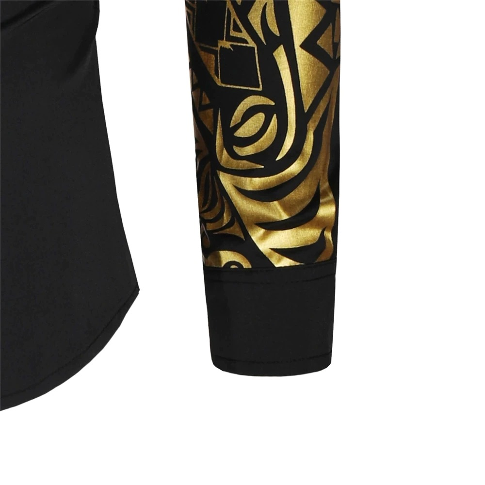 Luxury Men's Shirt with Gold Print / Fashion Slim Fit Long Sleeve Shirts - HARD'N'HEAVY