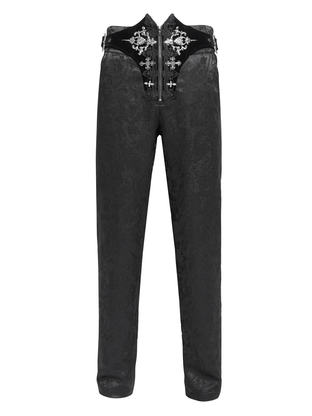 Pantalon gothique brodé pour homme avec laçage et fermeture éclair à l'avant