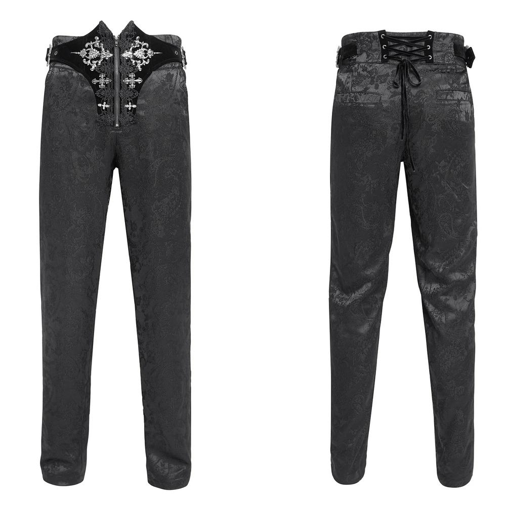Pantalon gothique brodé pour homme avec laçage et fermeture éclair à l'avant