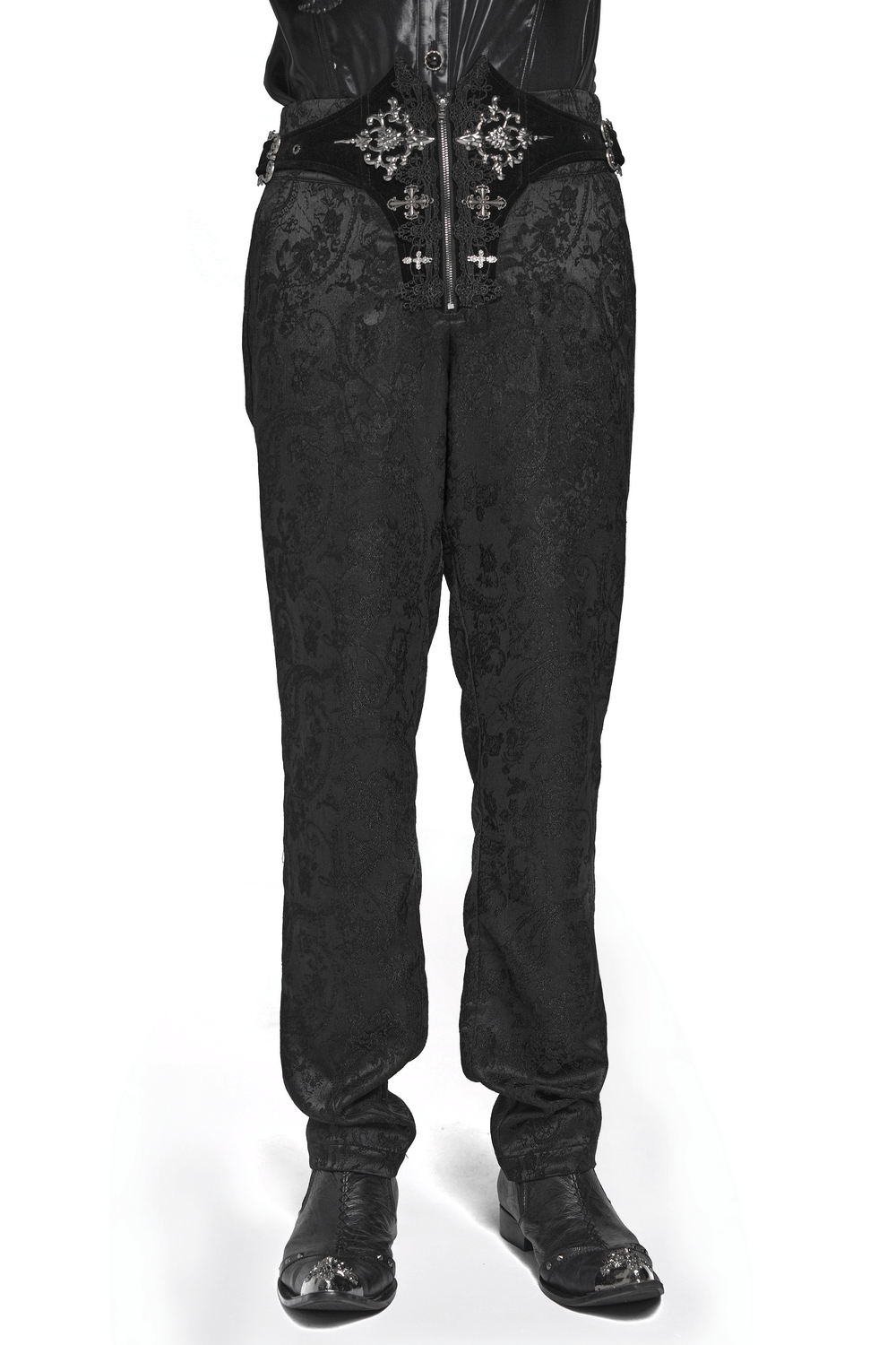 Pantalon gothique brodé pour homme avec laçage et fermeture éclair à l'avant