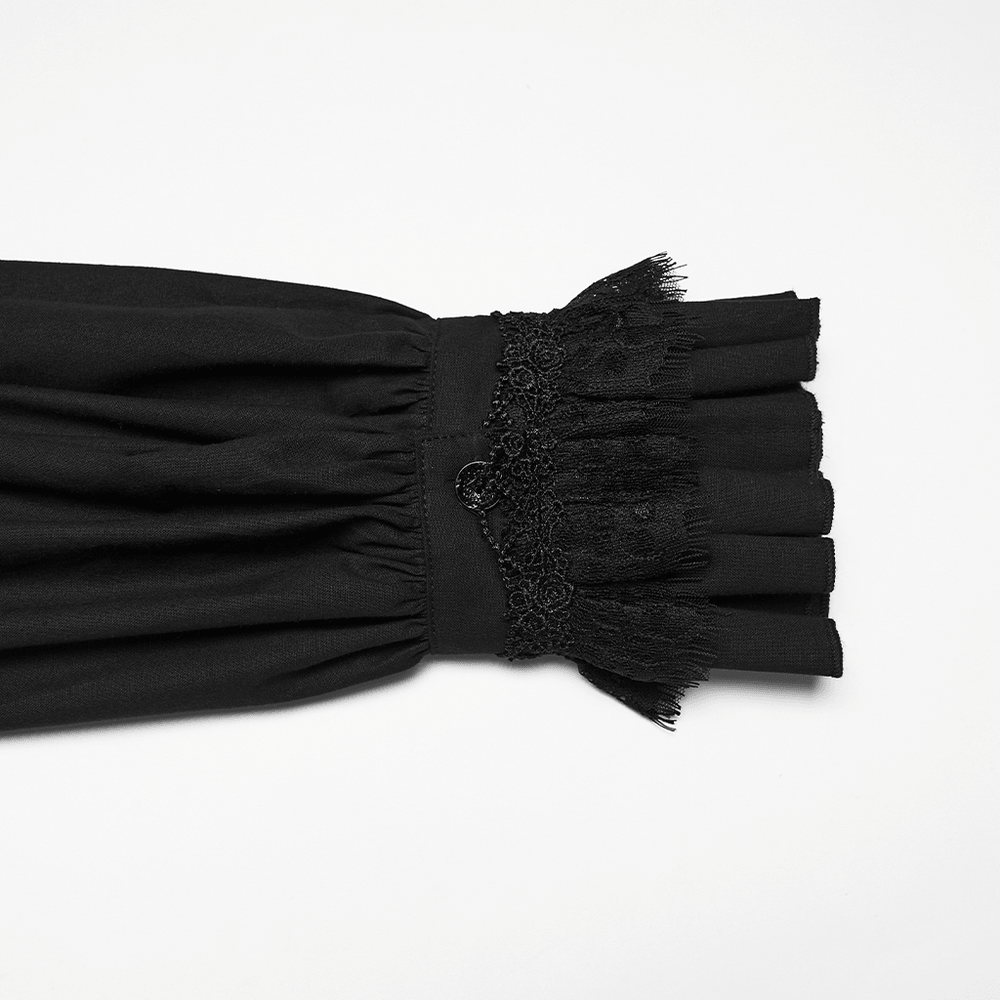 Men's Gothic Ruffle Lace Trim Shirt with Lantern Sleeves featuring beautifully detailed lace trim.