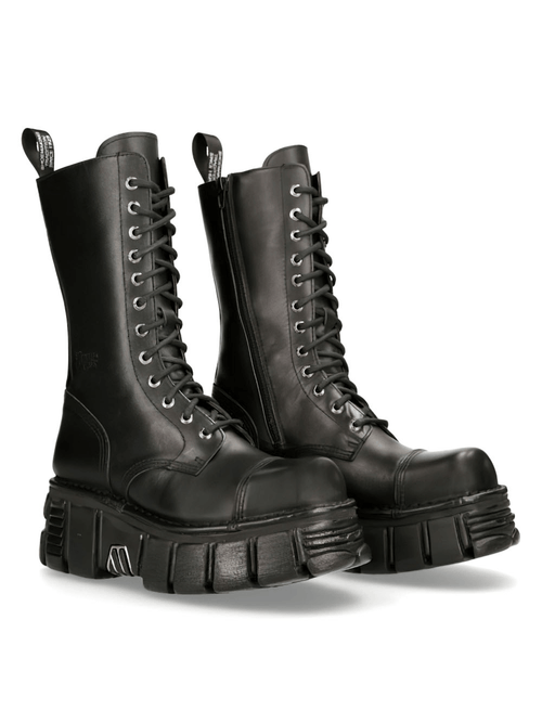 NEUE ROCK Damen Leder Militärstiefel mit metallischen Details