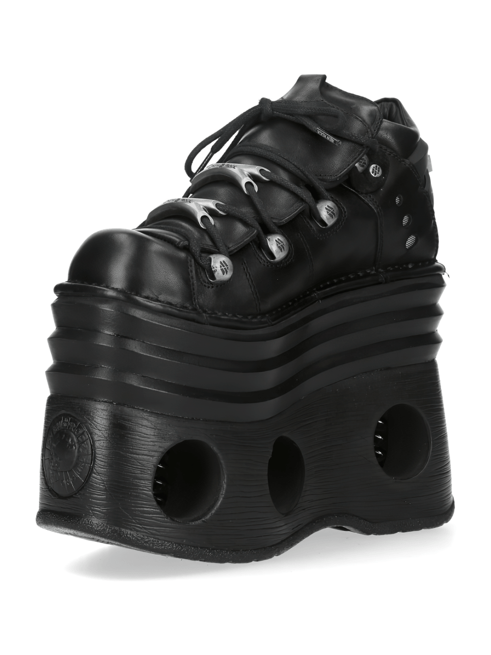 NEW ROCK Men's Ankle Boots with Buckles and Platform Sole in black leather with a bold platform design.