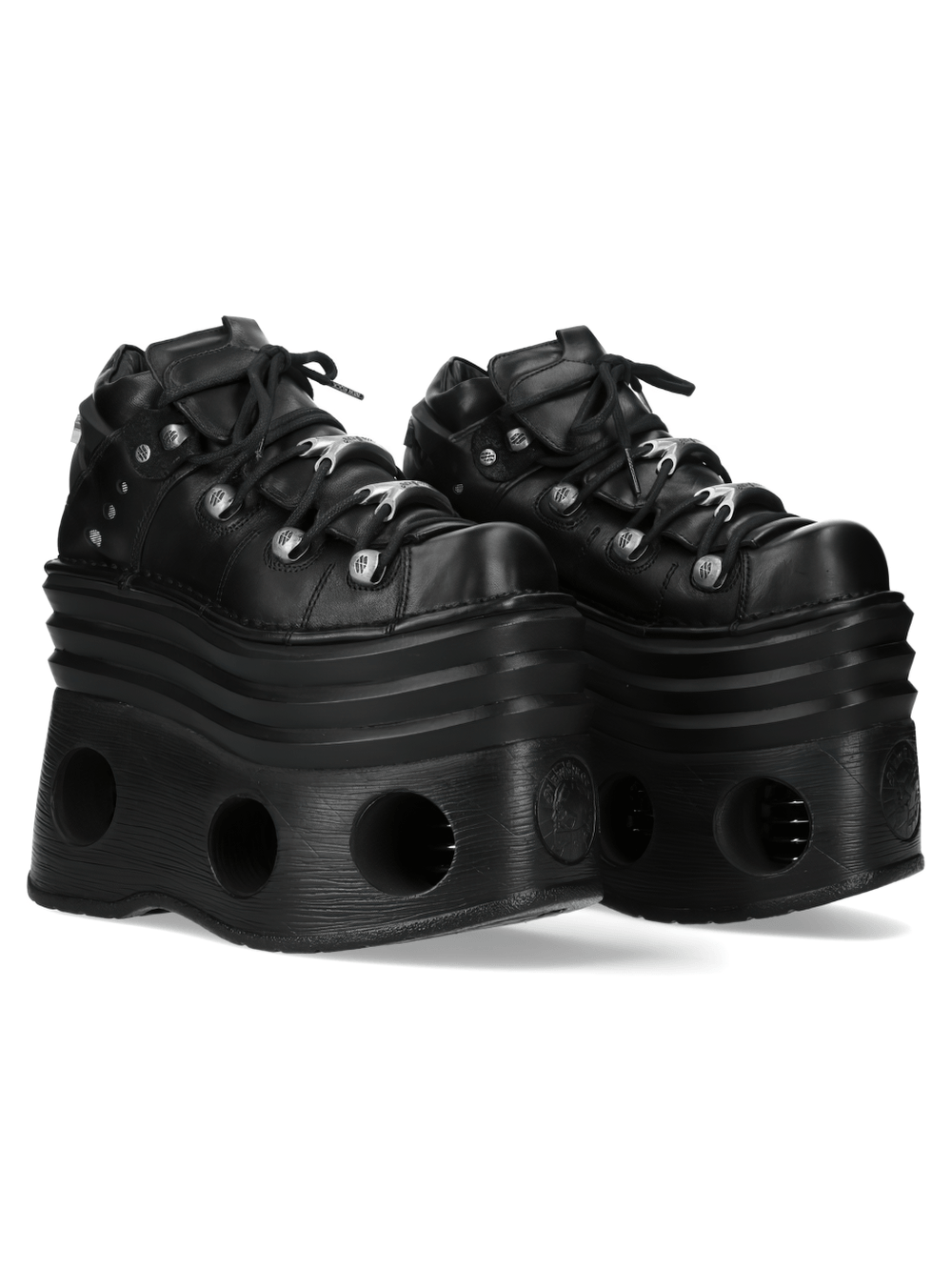 NEW ROCK Men's Ankle Boots with Buckles and Platform Sole in black with oversized platform soles.