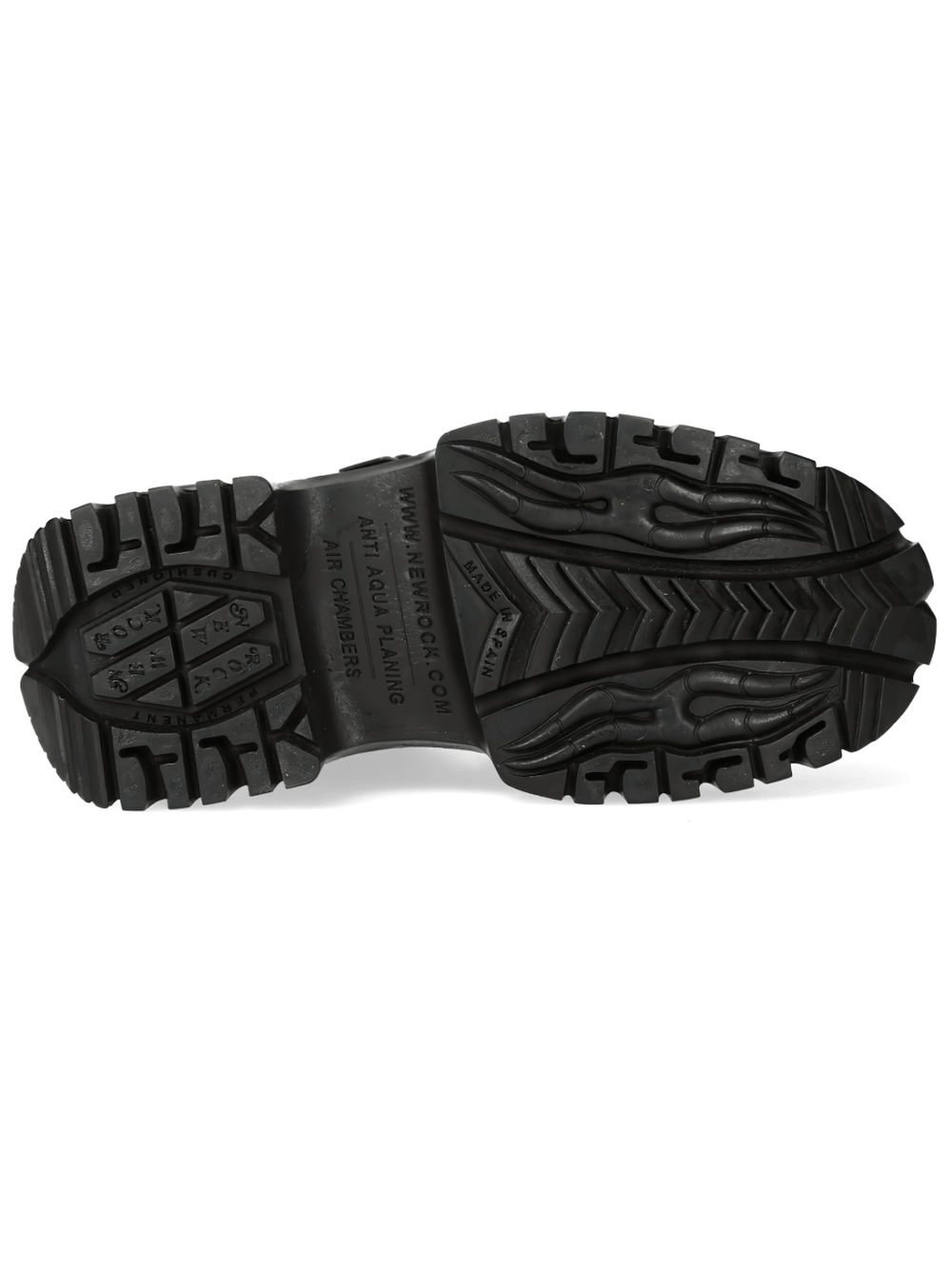 NEW ROCK Men's Black Platform Shoes with Buckled Strap Details - detailed view of sole with sculpted tread pattern.
