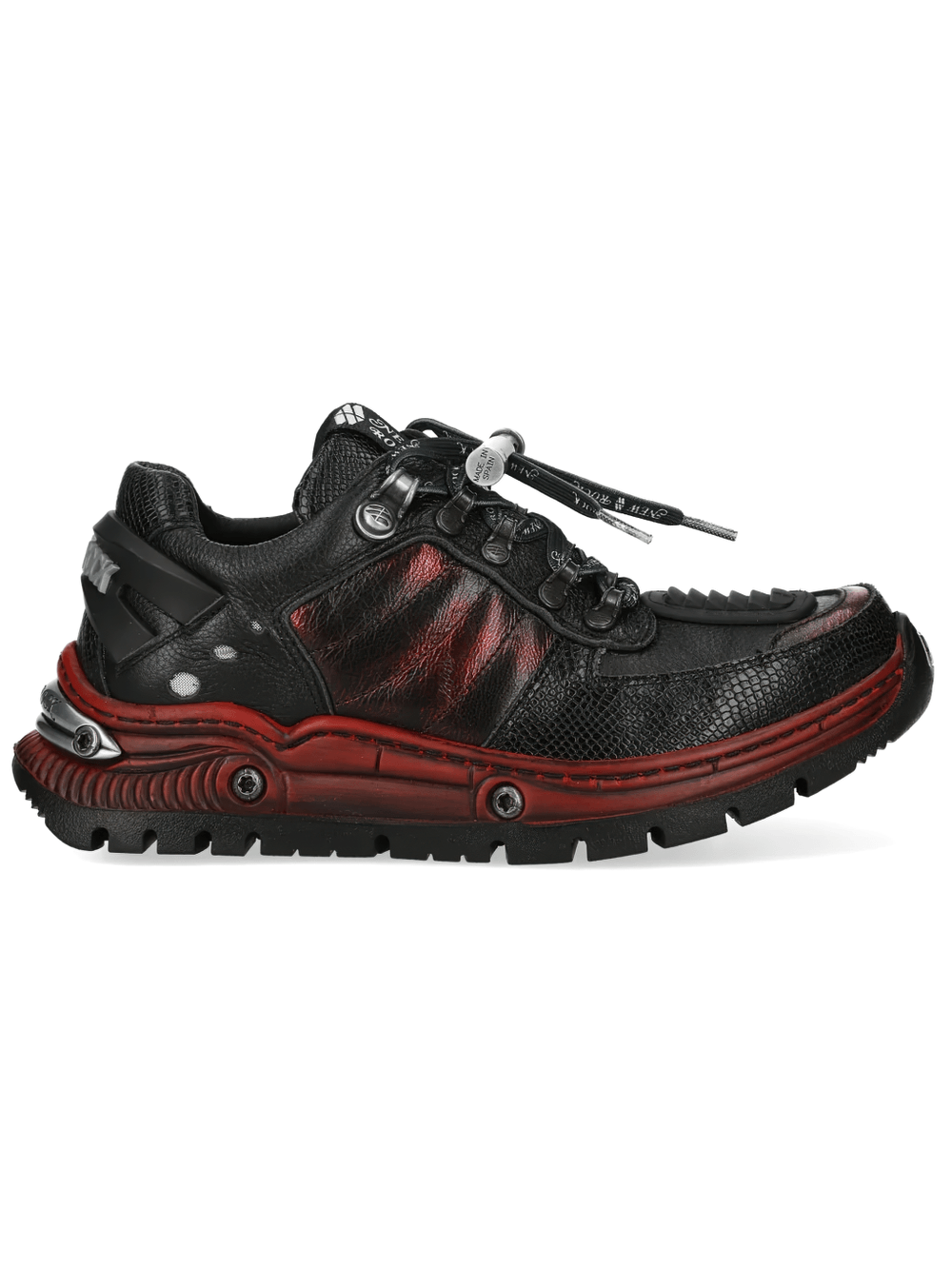 NEW ROCK Men's Black Red Rock Sneakers with Industrial Sole featuring a bold industrial sole and gothic design.