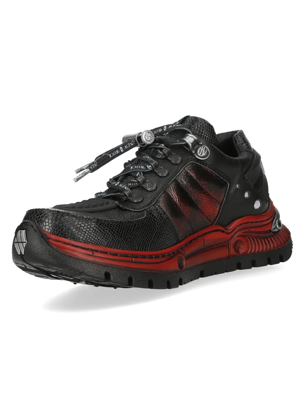 NEW ROCK Men's Black Red Rock Sneakers with Industrial Sole featuring gothic style and bold industrial design.