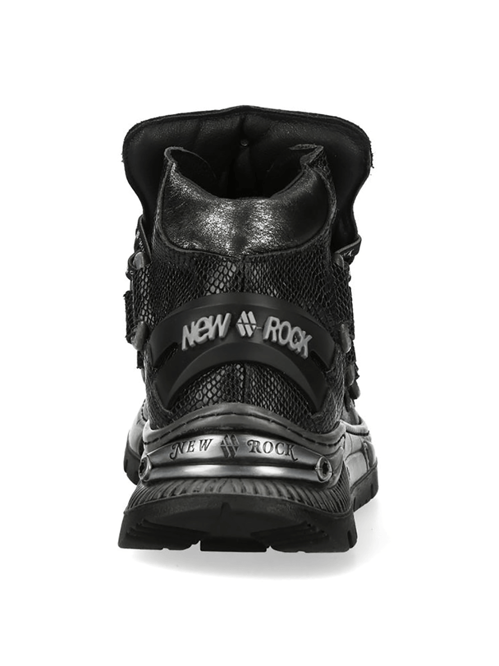 NEW ROCK Men's Boots with Cord Lacing and Textured Sole showcasing its unique sculpted heel and striking design.