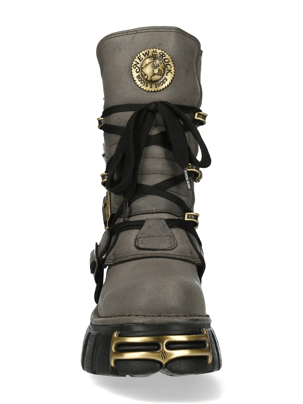 NEW ROCK Men's Gothic Platform Boots with Rugged Buckle Set featuring a rugged design and industrial details.