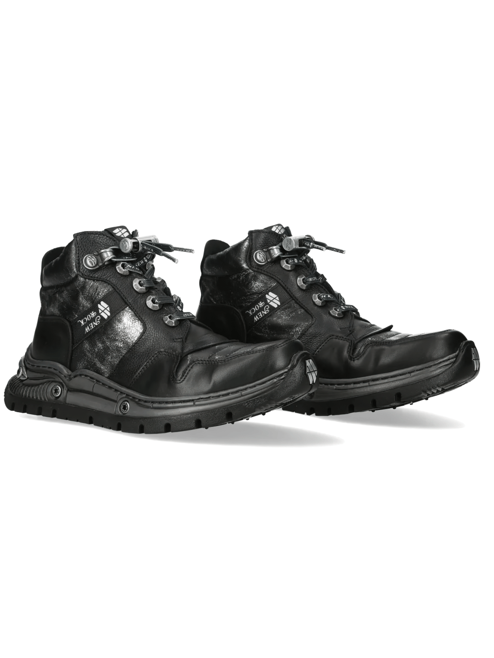 NEW ROCK Men's Gothic Rock Ankle Boots with Industrial Sole in sleek black finish for punk street style.