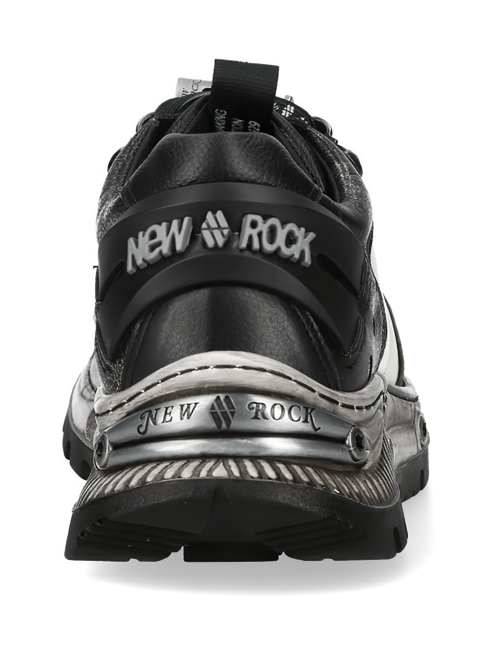 NEW ROCK Men's Gothic Rock Shoes with Industrial Tread Sole, showcasing the back view and unique design features.