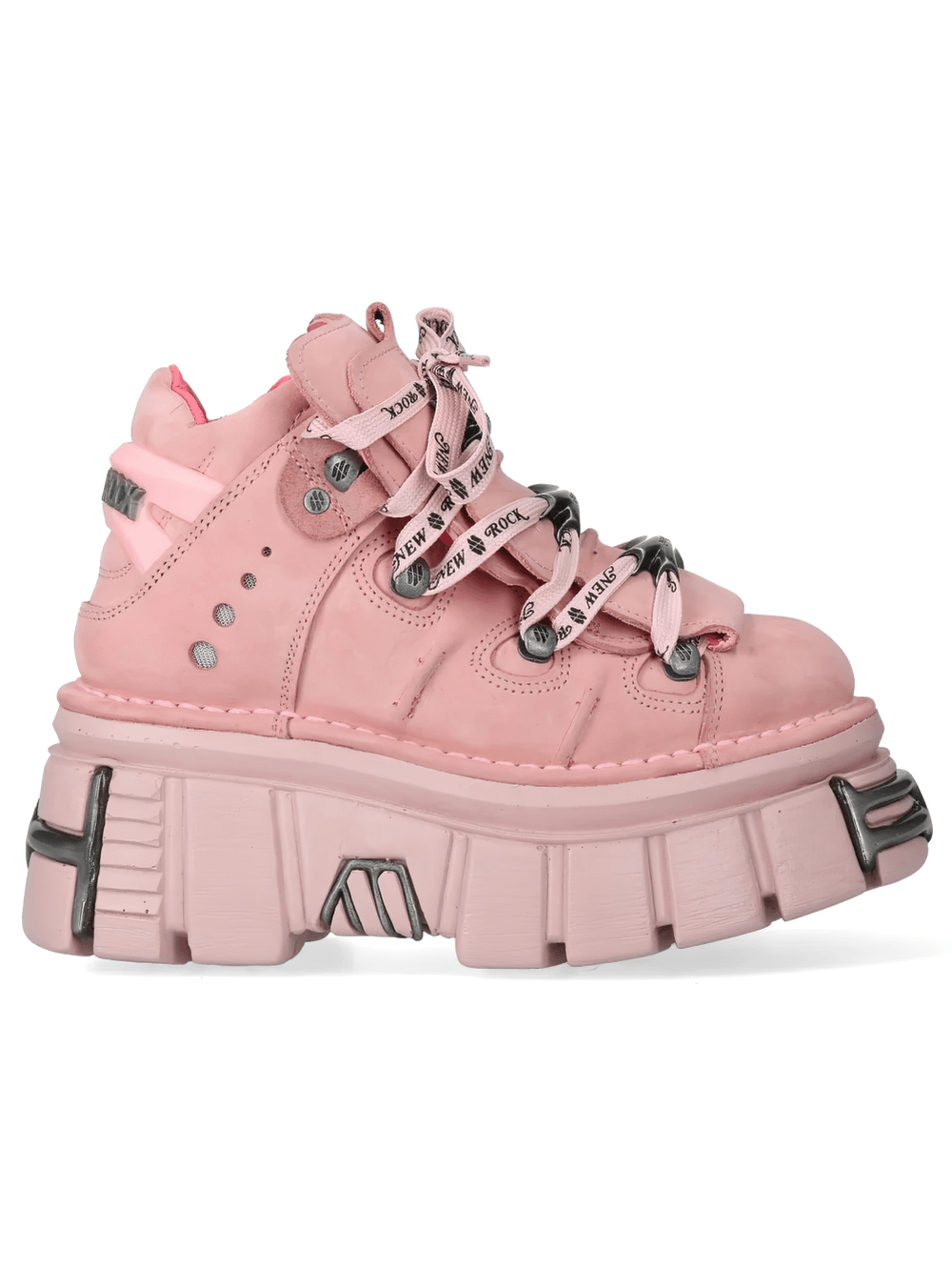 NEW ROCK Men's Platform Ankle Boots With Chunky Metal Plates in pastel pink with sculpted sole and metallic details.