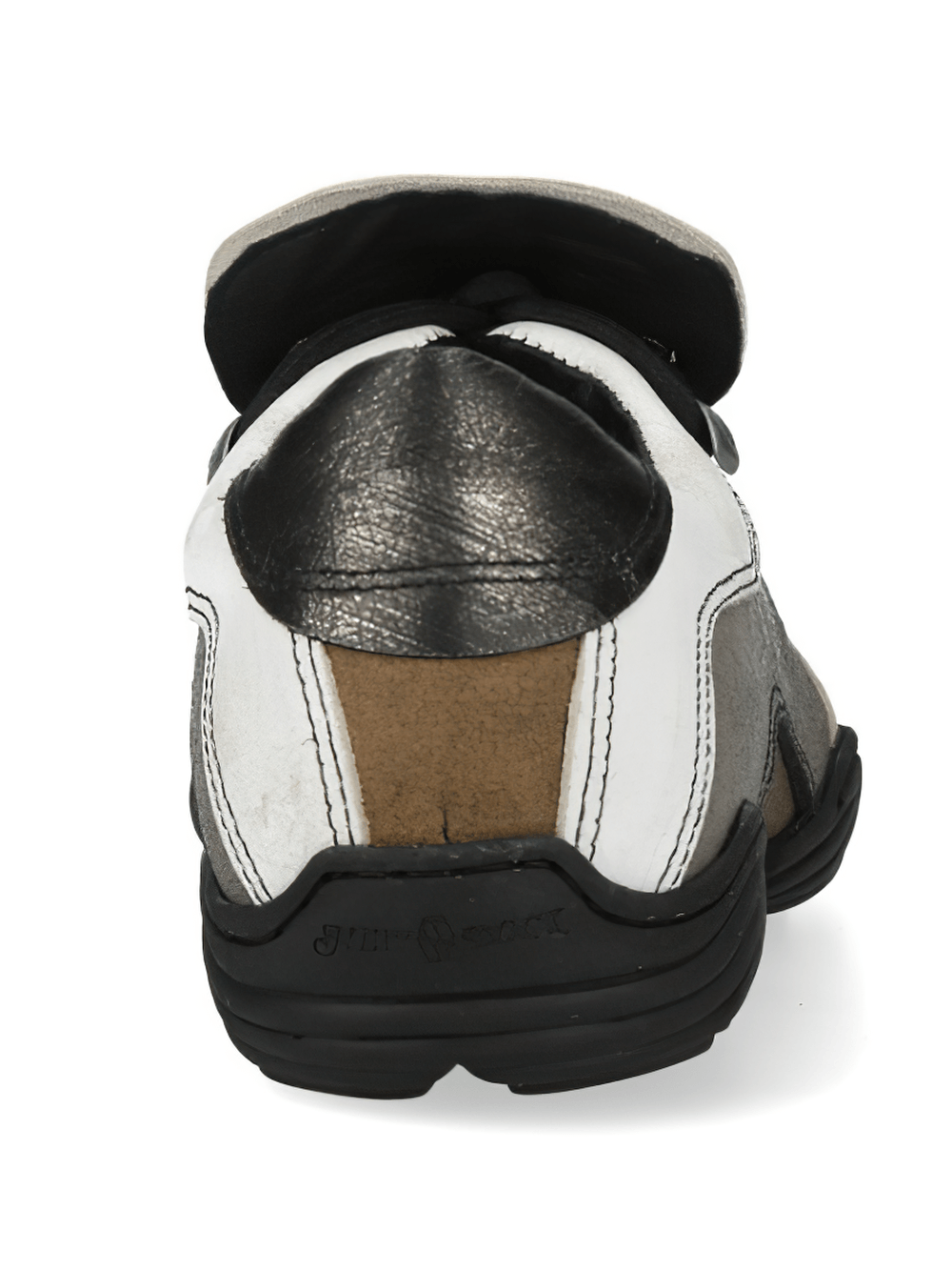 NEW ROCK Men's Rock Lace-Up Sports Shoes with Side Panels showcasing the back view with contrasting beige, white, and brown panels.