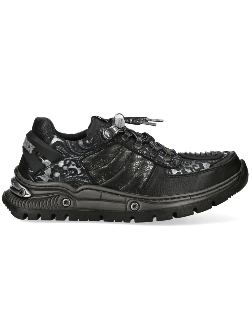 NEW ROCK Men's Sneakers in Black with Baroque Detailing showcasing sculpted platform sole and striking design.