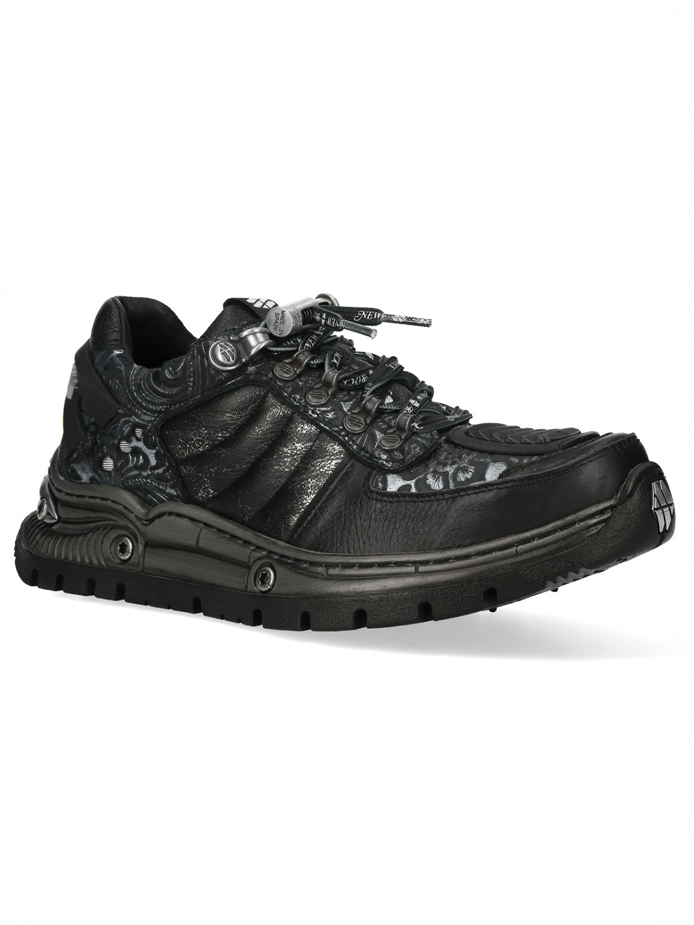 NEW ROCK Men's Sneakers in Black with Baroque Detailing showcasing a sculpted platform sole and bold gothic styling.