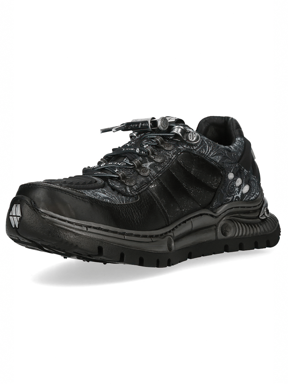 NEW ROCK Men's Sneakers in Black with Baroque Detailing featuring a sculpted platform sole and gothic design.