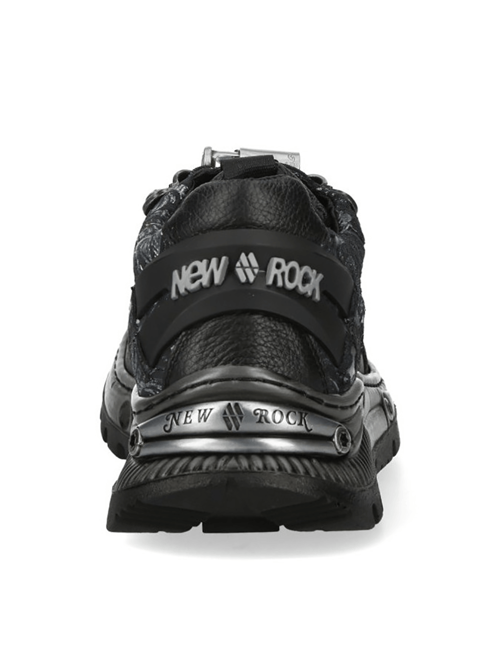 NEW ROCK Men's Sneakers in Black with Baroque Detailing showcasing sleek design and bold sculpted platform.