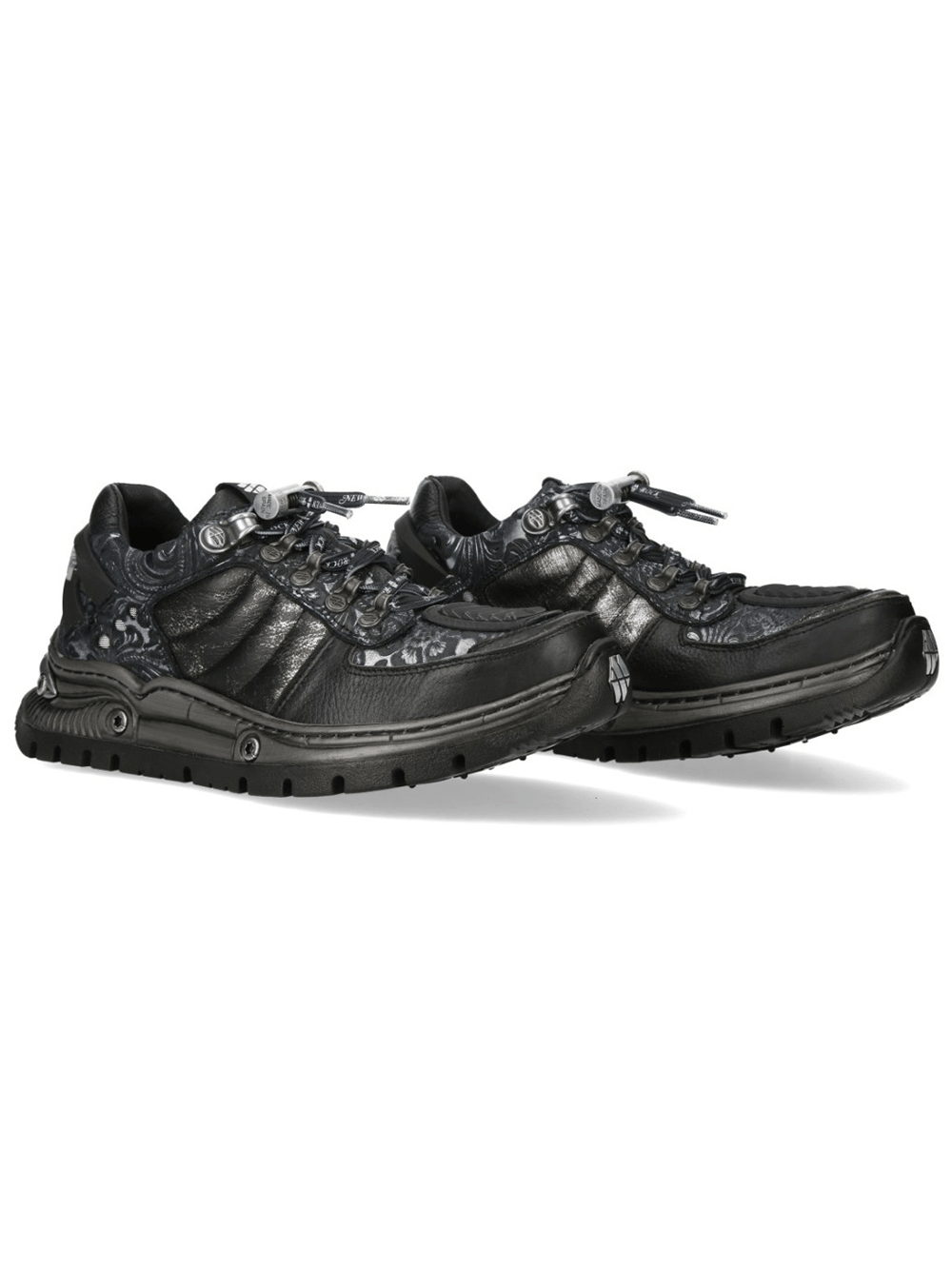 NEW ROCK Men's Sneakers in Black with Baroque Detailing featuring intricate patterns and sculpted platform sole.
